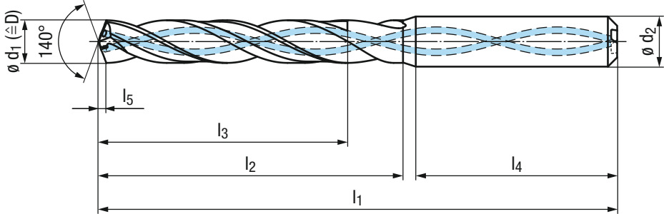 ‎EMUGE / Vollbohrer (nicht lösbare Schneiden) / BasicDrill BD101-5xD-HB mit Innenkühlung d1=6,15
